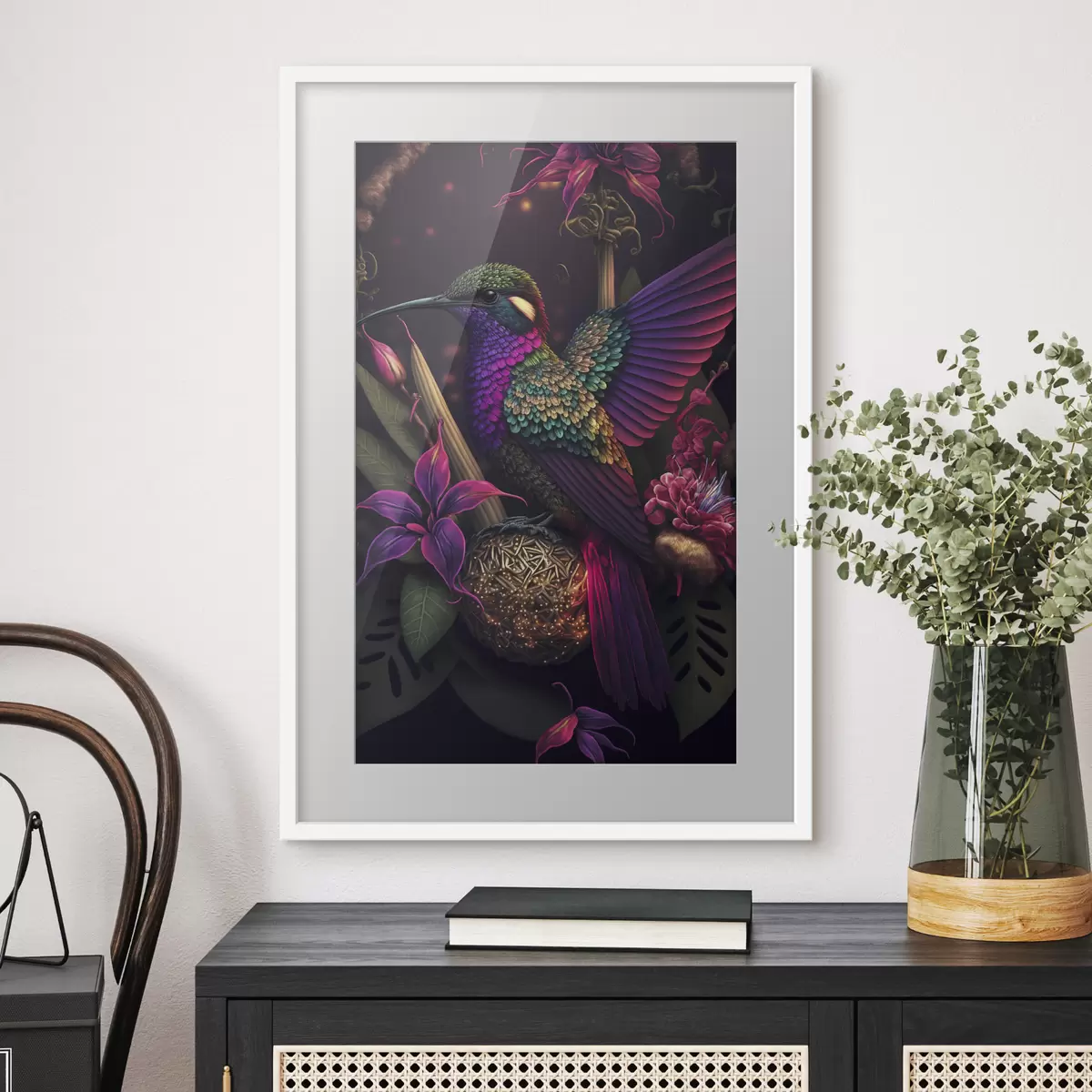Poster Colibrí vibrante entre flores en flor f33703
