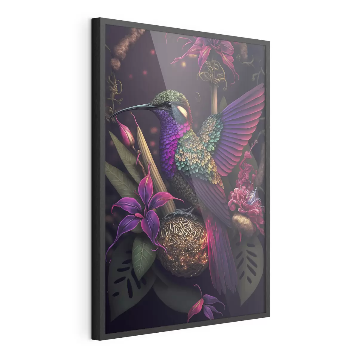 Poster Colibrí vibrante entre flores en flor f33703