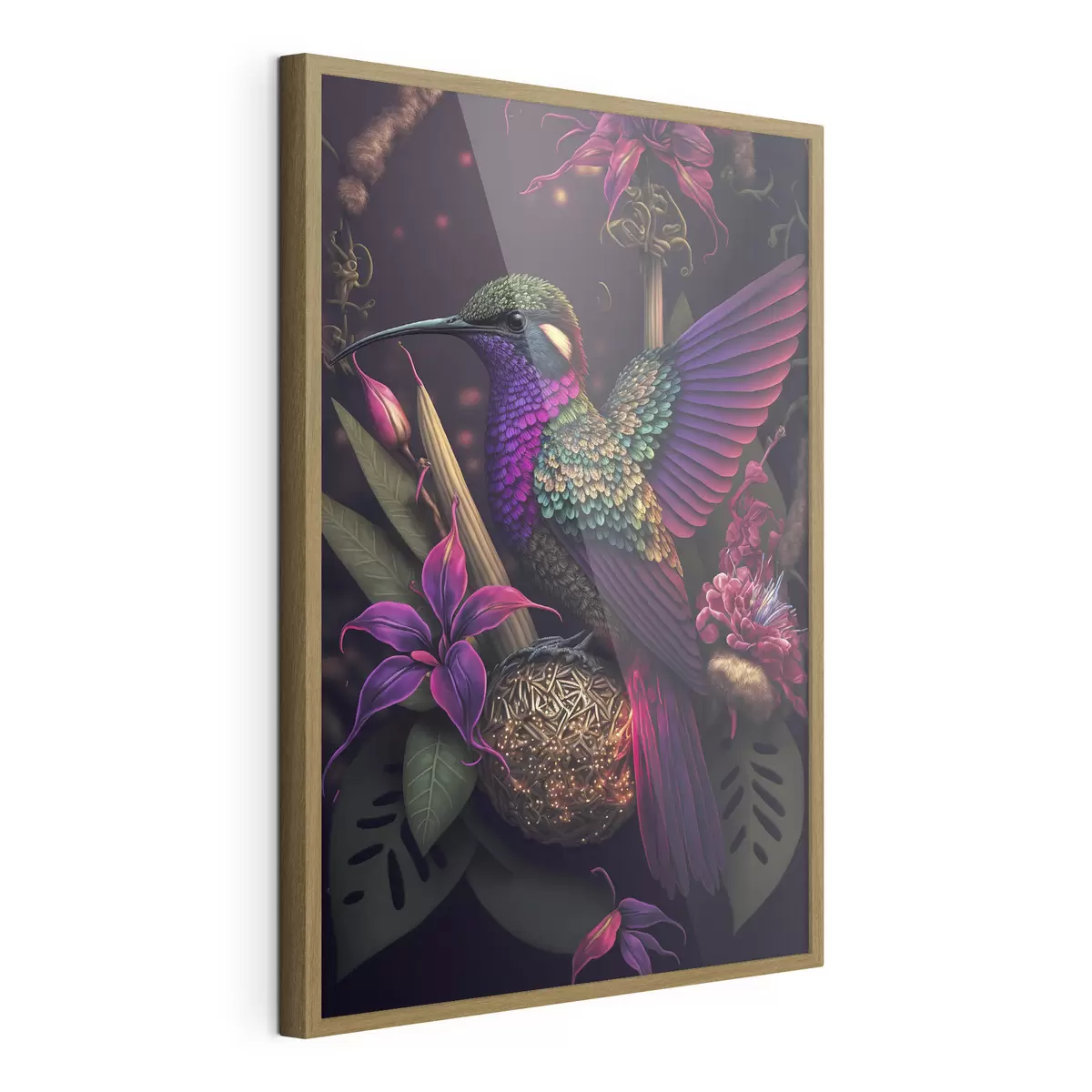 Poster Colibrí vibrante entre flores en flor f33703