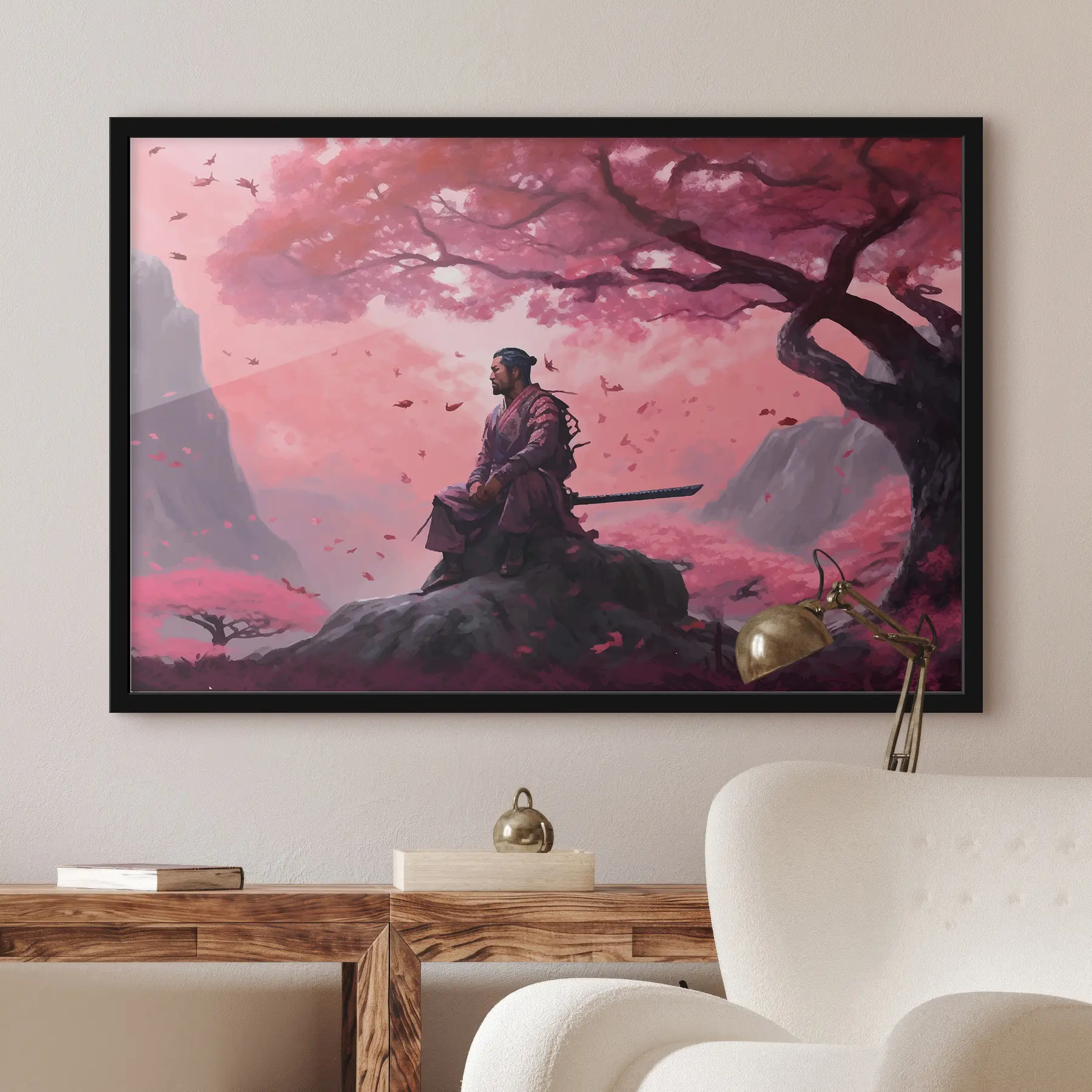 murales de pared Guerrero en un tranquilo paisaje onírico f33526