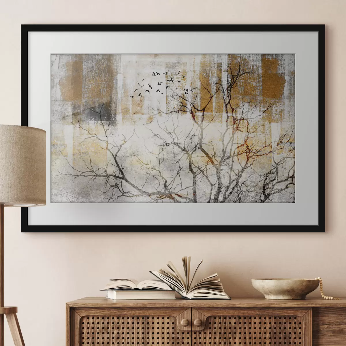 Poster Paisaje sereno con pájaros en vuelo f33076