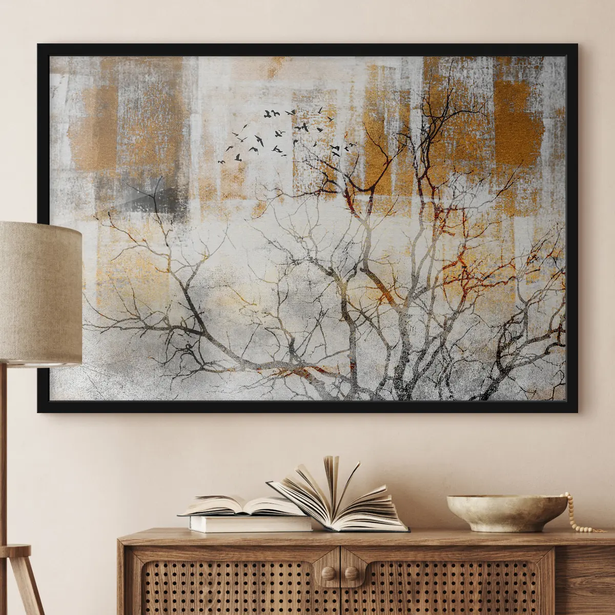 Poster Paisaje sereno con pájaros en vuelo f33076