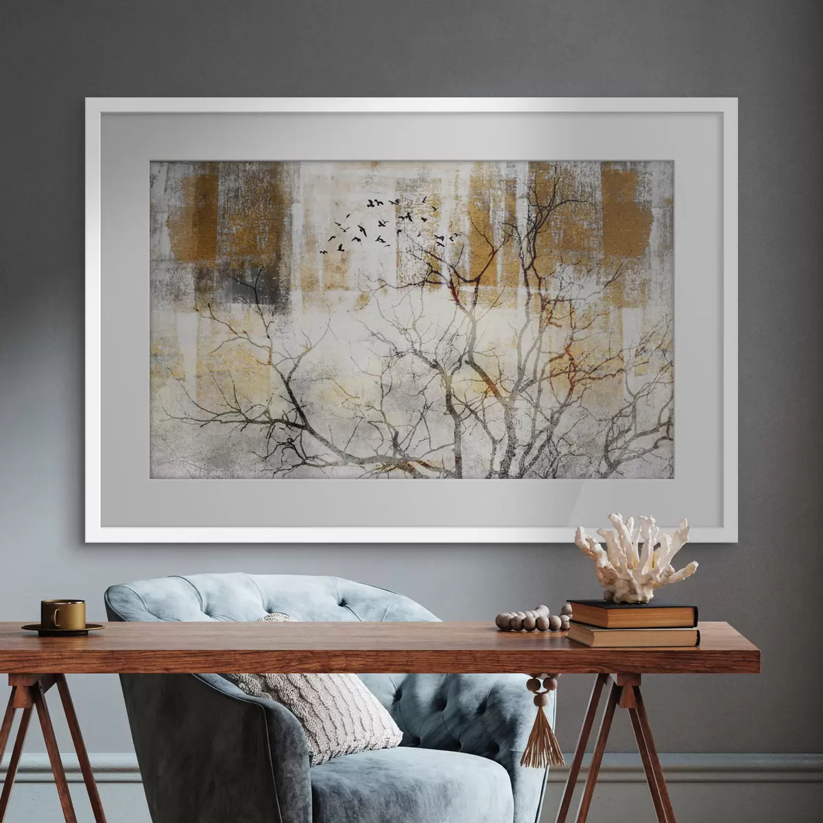 Poster Paisaje sereno con pájaros en vuelo f33076