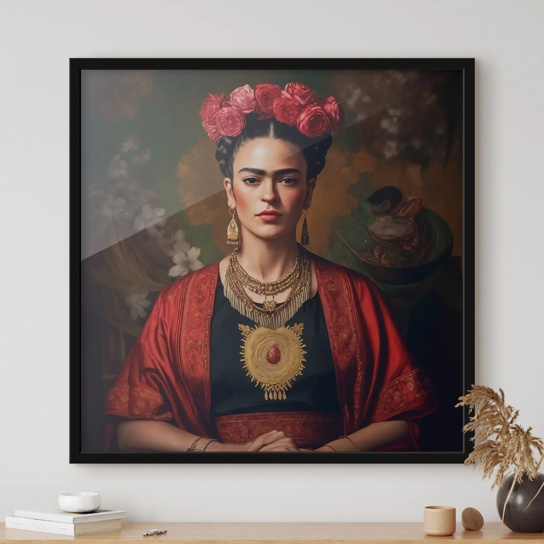 murales de pared Frida Kahlo con un vestido rojo f32865