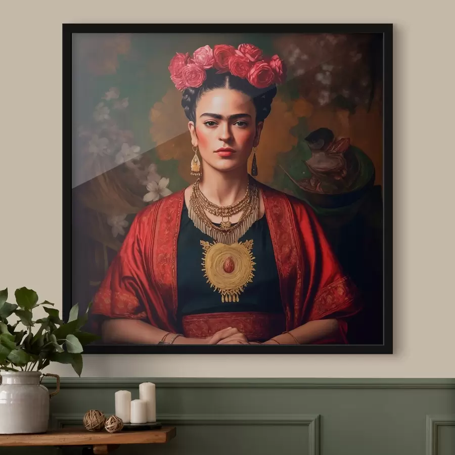 murales de pared Frida Kahlo con un vestido rojo f32865