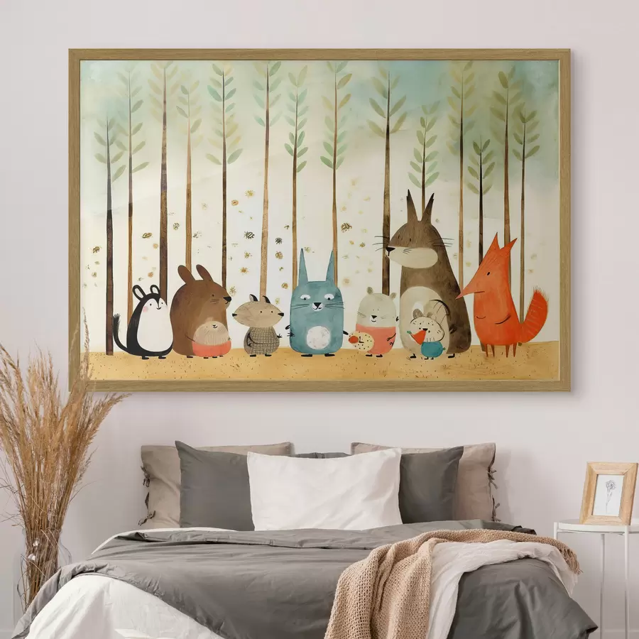 murales de pared Amigos juguetones en una reunión en el bosque f32802