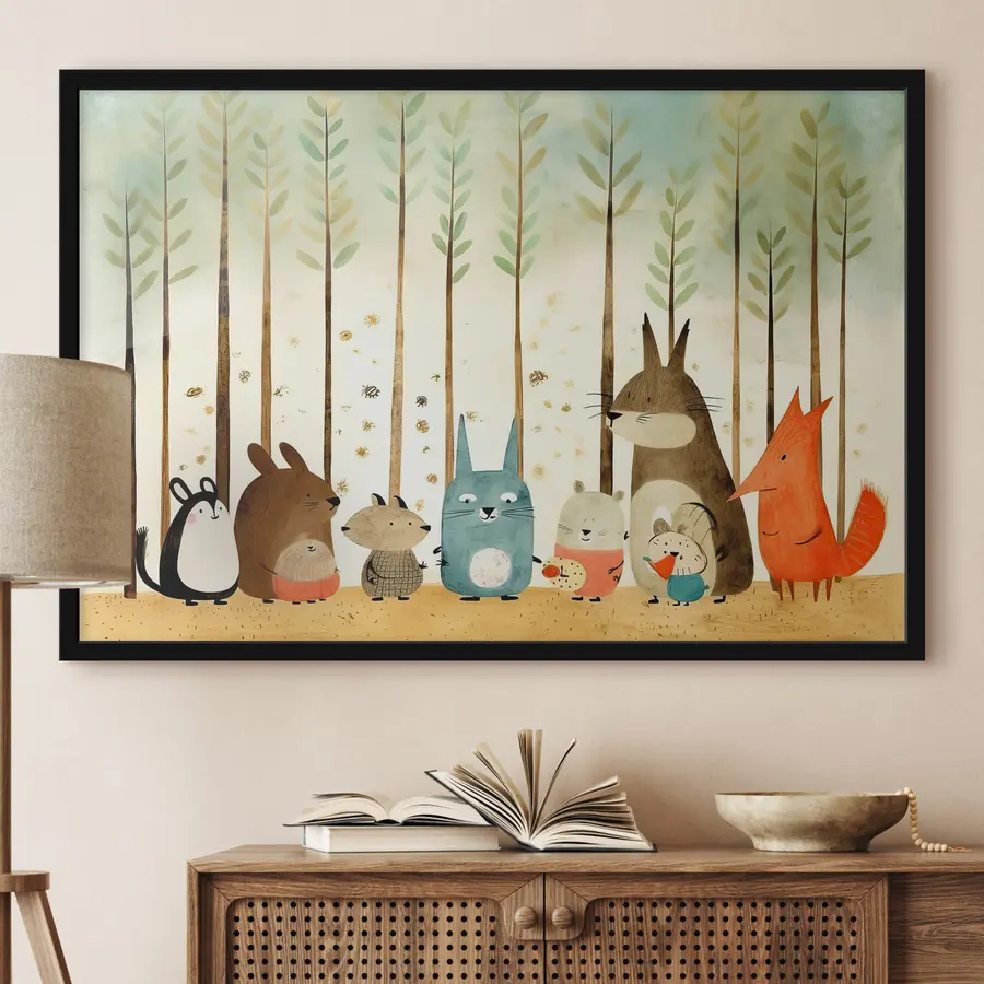 murales de pared Amigos juguetones en una reunión en el bosque f32802