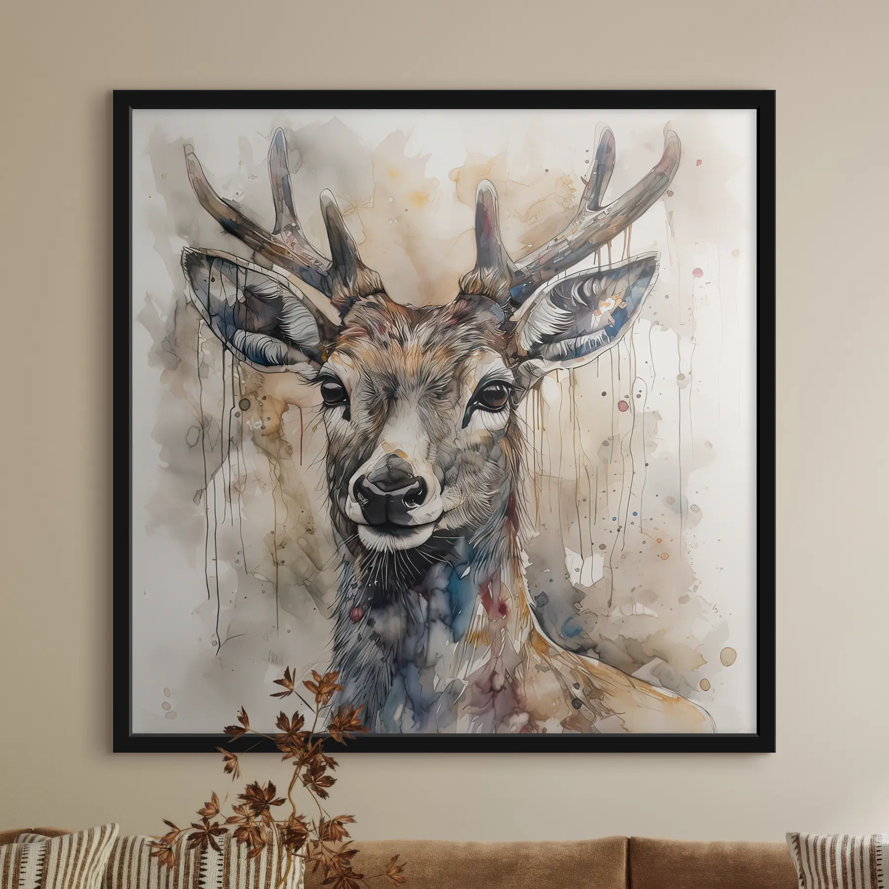 murales de pared Ciervos en estilo acuarela f32300