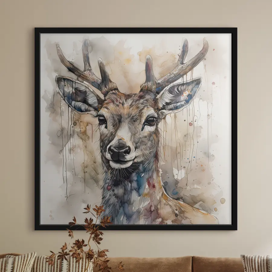 murales de pared Ciervos en estilo acuarela f32300