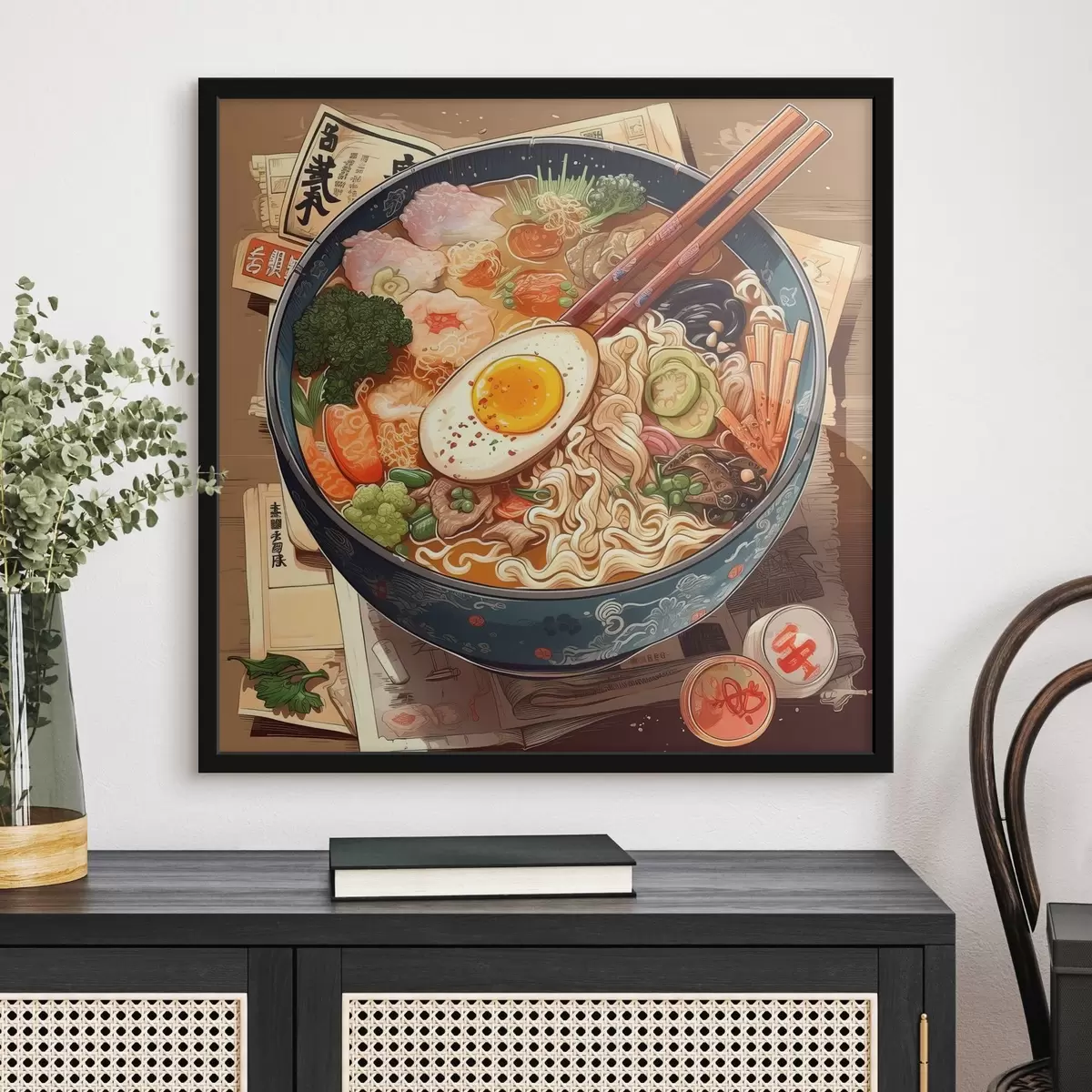 Poster Ramen, plato oriental, udon, comida china f32121