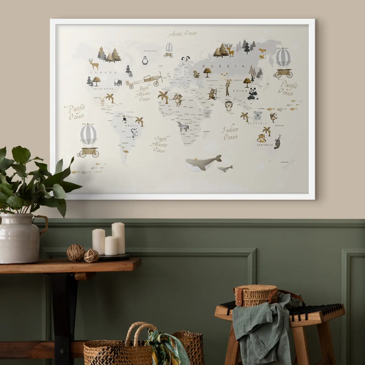 Poster Mapa del mundo caprichoso con animales f31798