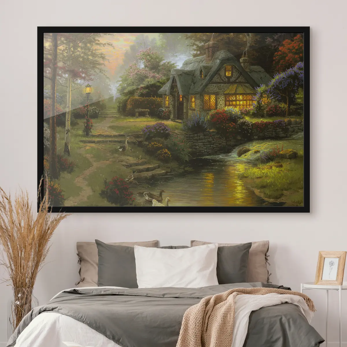 Poster Encantadora casa de campo junto a un tranquilo arroyo f19095