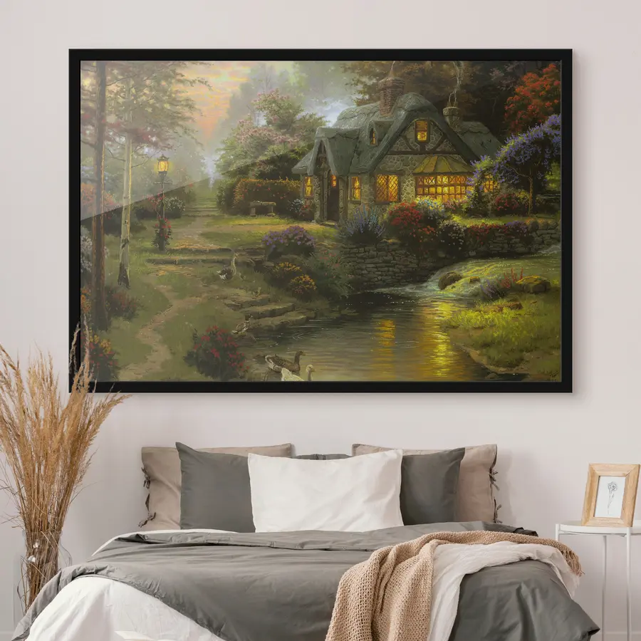 murales de pared Encantadora casa de campo junto a un tranquilo arroyo f19095