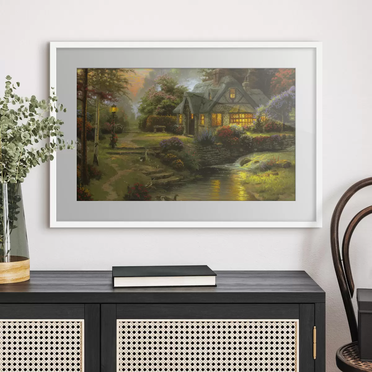 Poster Encantadora casa de campo junto a un tranquilo arroyo f19095