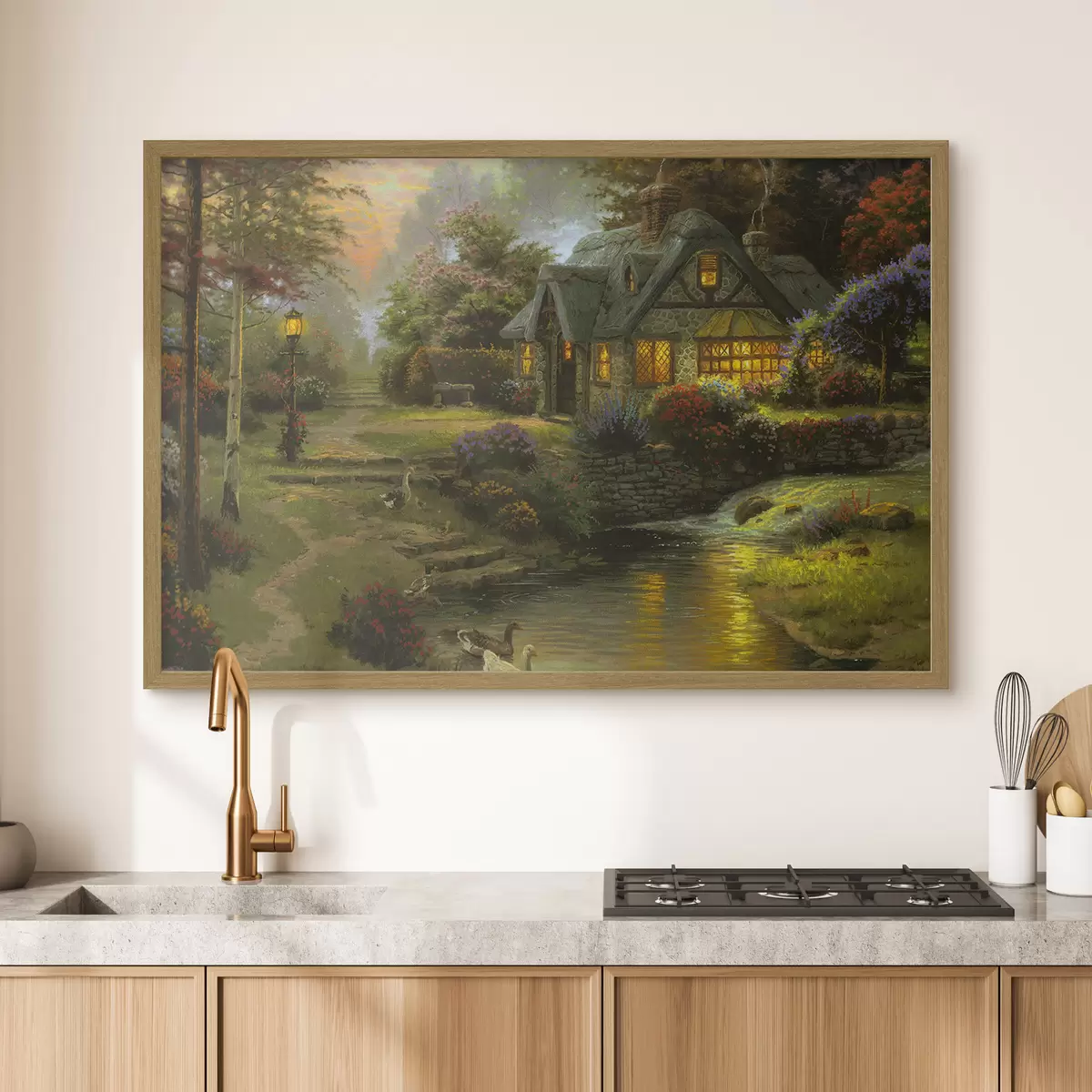 Poster Encantadora casa de campo junto a un tranquilo arroyo f19095