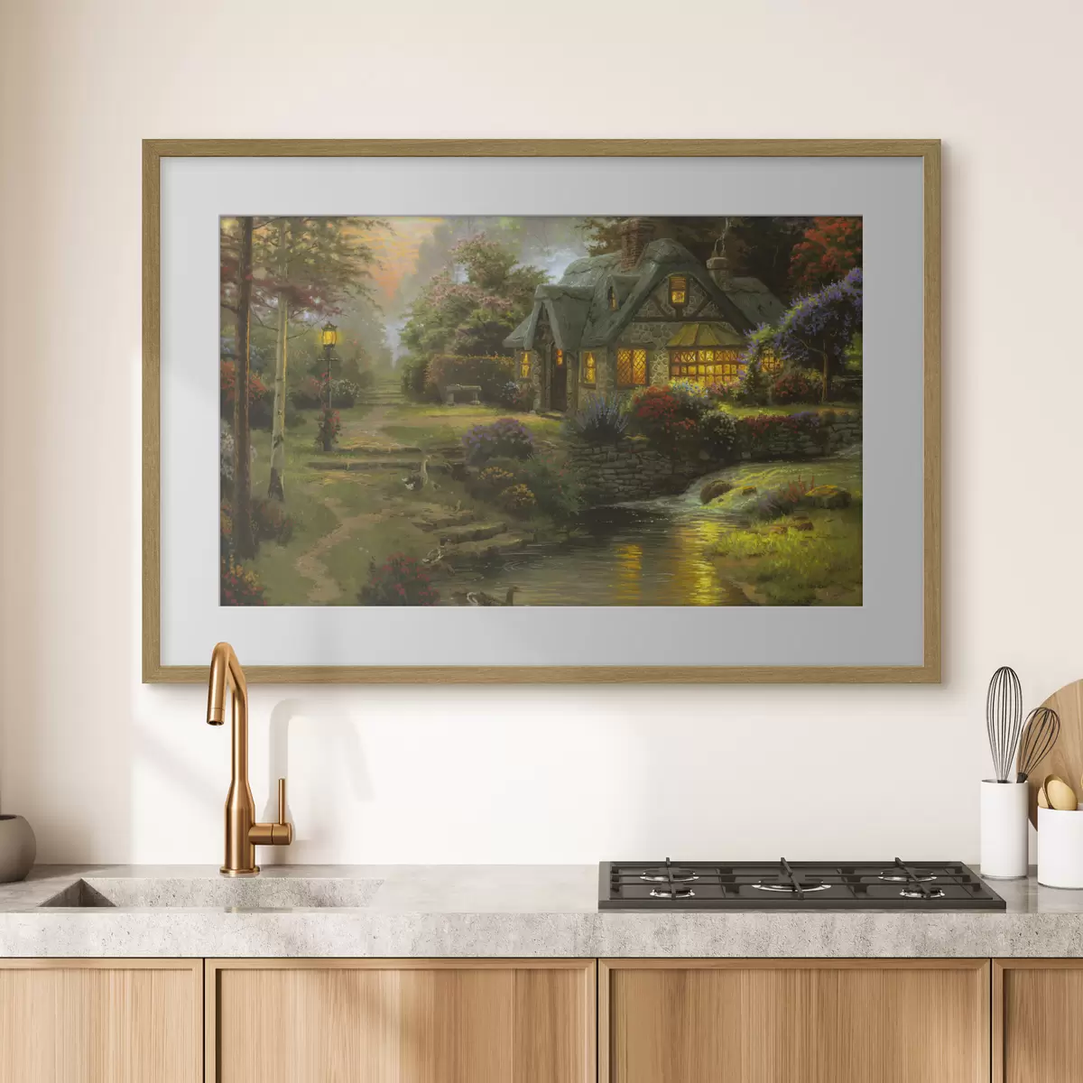 Poster Encantadora casa de campo junto a un tranquilo arroyo f19095