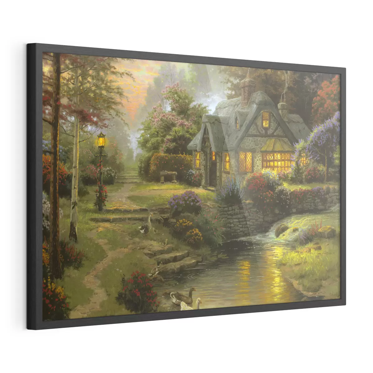 Poster Encantadora casa de campo junto a un tranquilo arroyo f19095