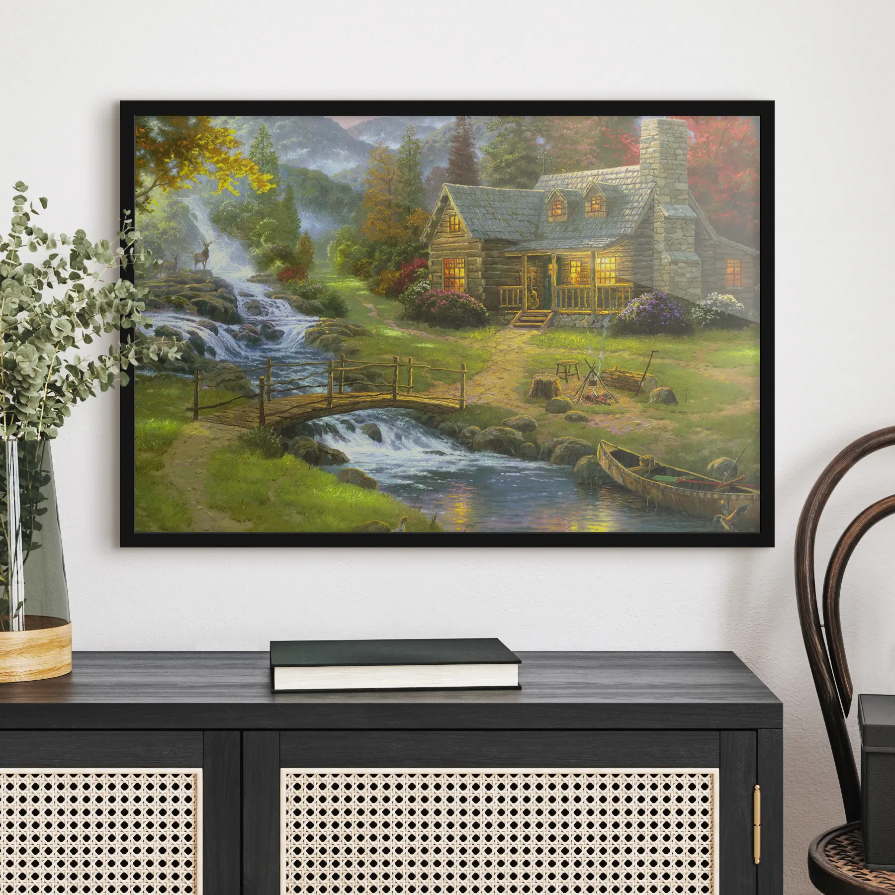 murales de pared Encantadora casa de campo junto a un tranquilo río f15144