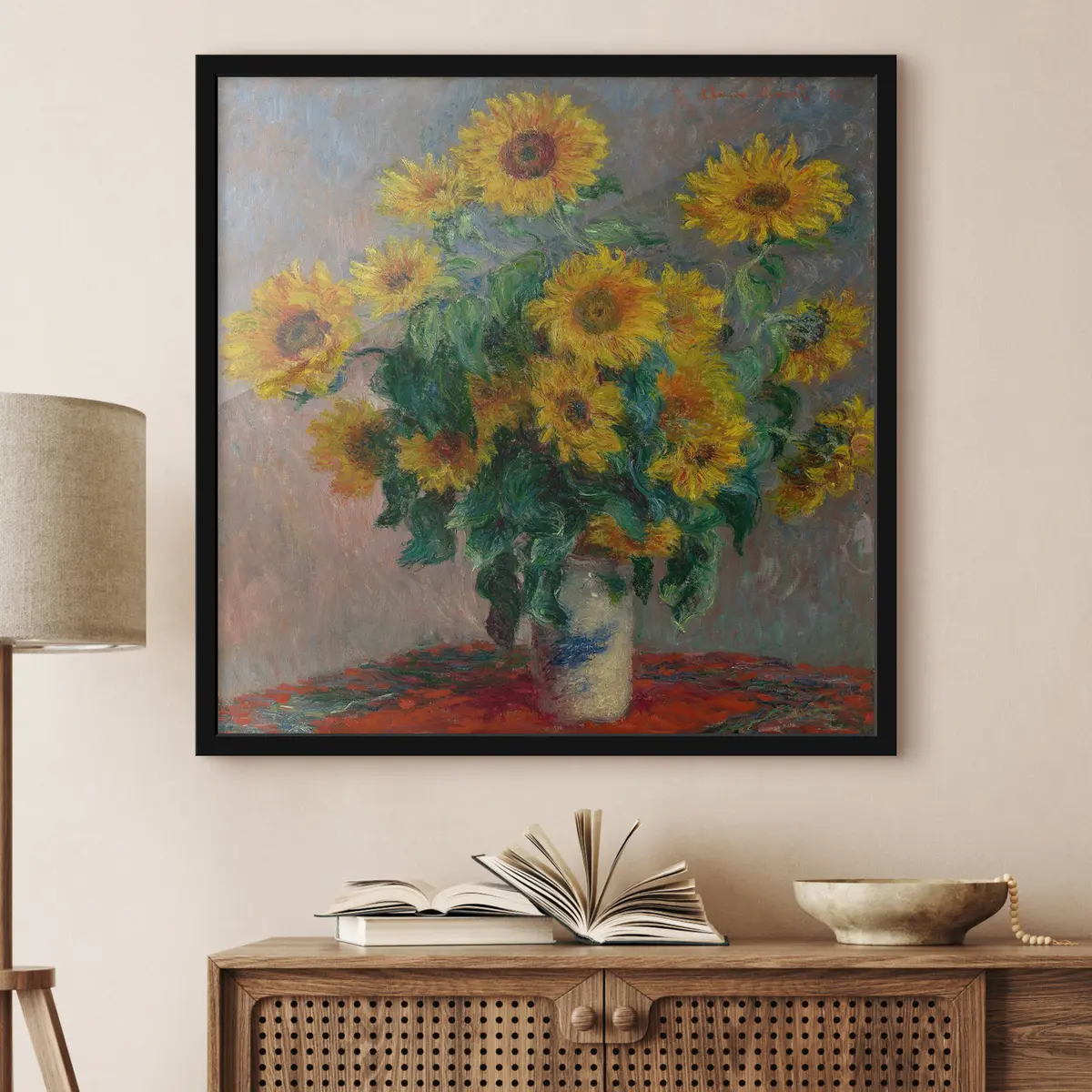 Poster Girasoles vibrantes en un exuberante follaje verde f12312