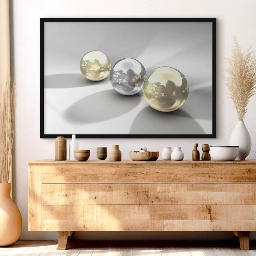 murales de pared Esferas reflectantes sobre una superficie lisa f04617