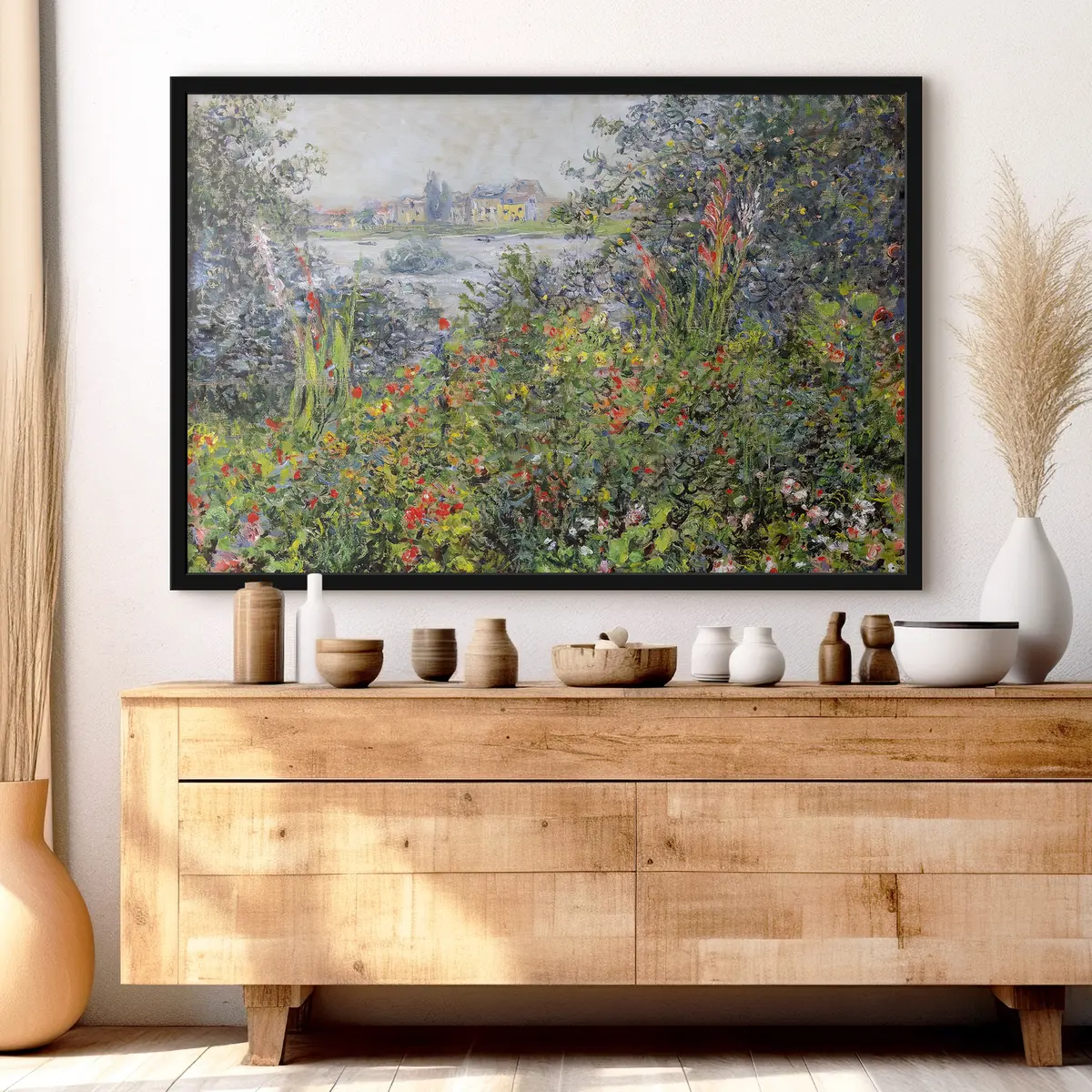 Poster Exuberante jardín junto al sereno río f04136