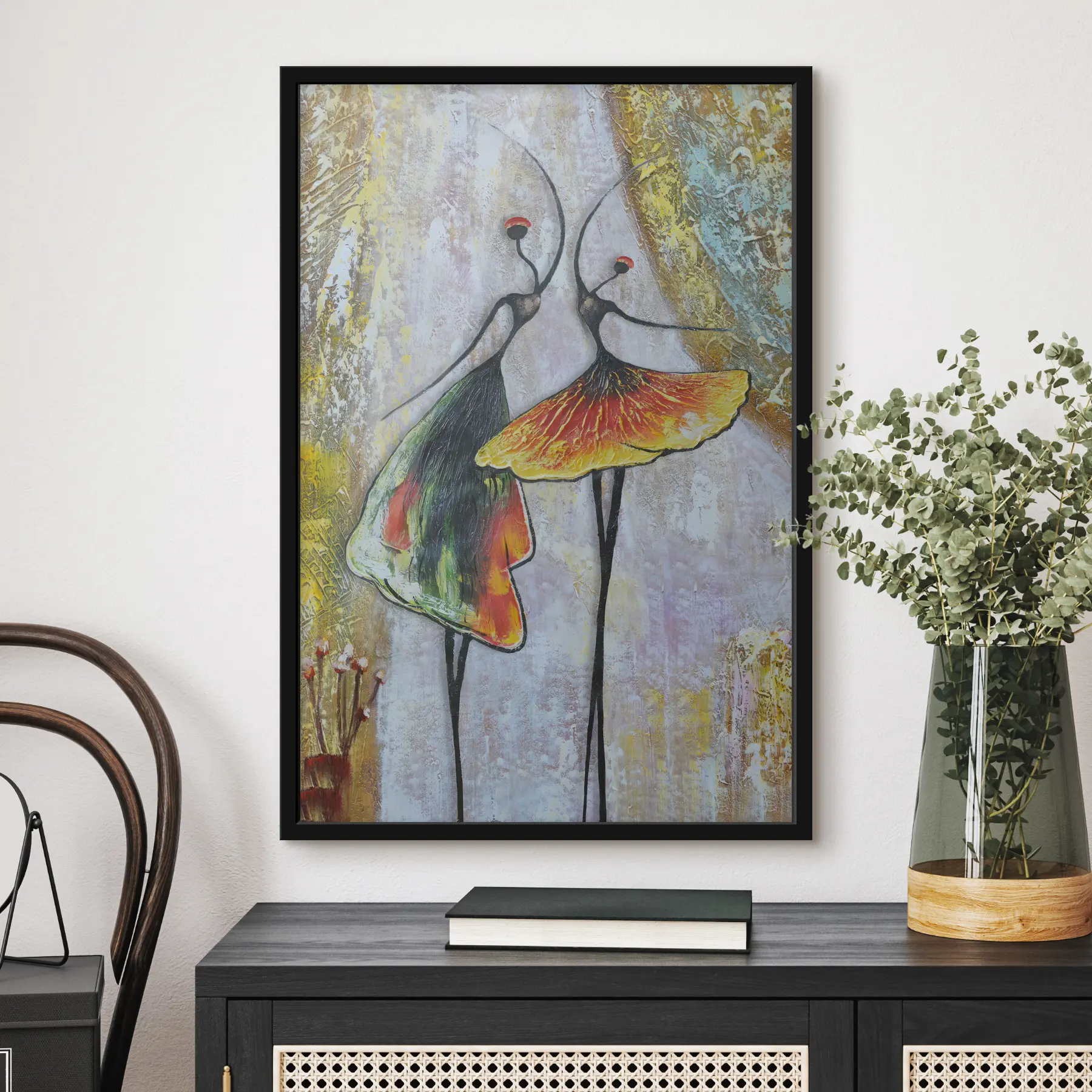 murales de pared Siluetas danzantes en colores vibrantes f01740