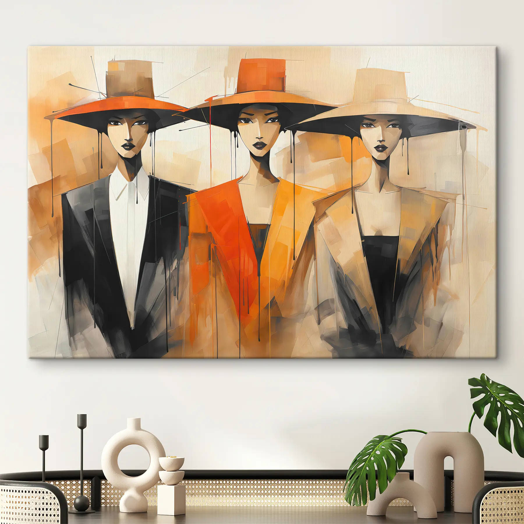 murales de pared Elegante trío con sombreros vibrantes s36826