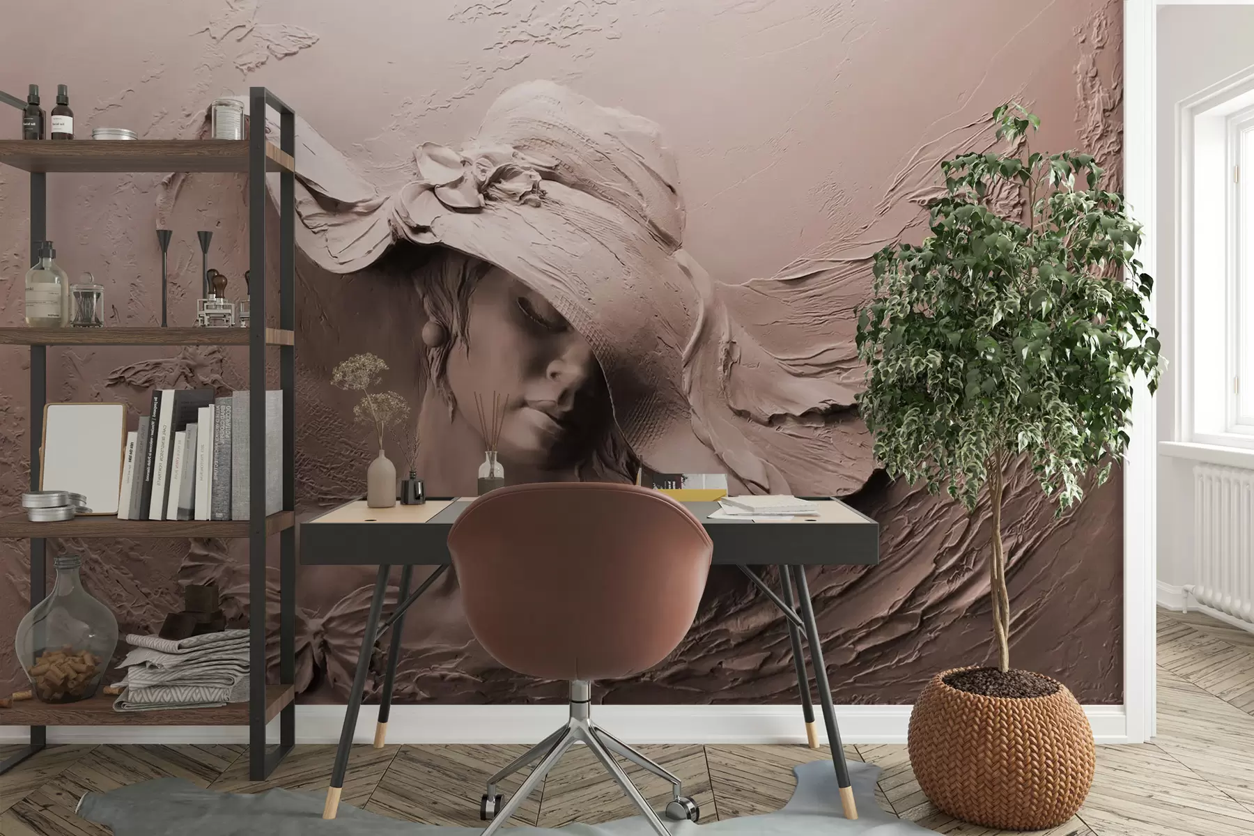murales de pared Mujer con sombrero 3D u62592v1