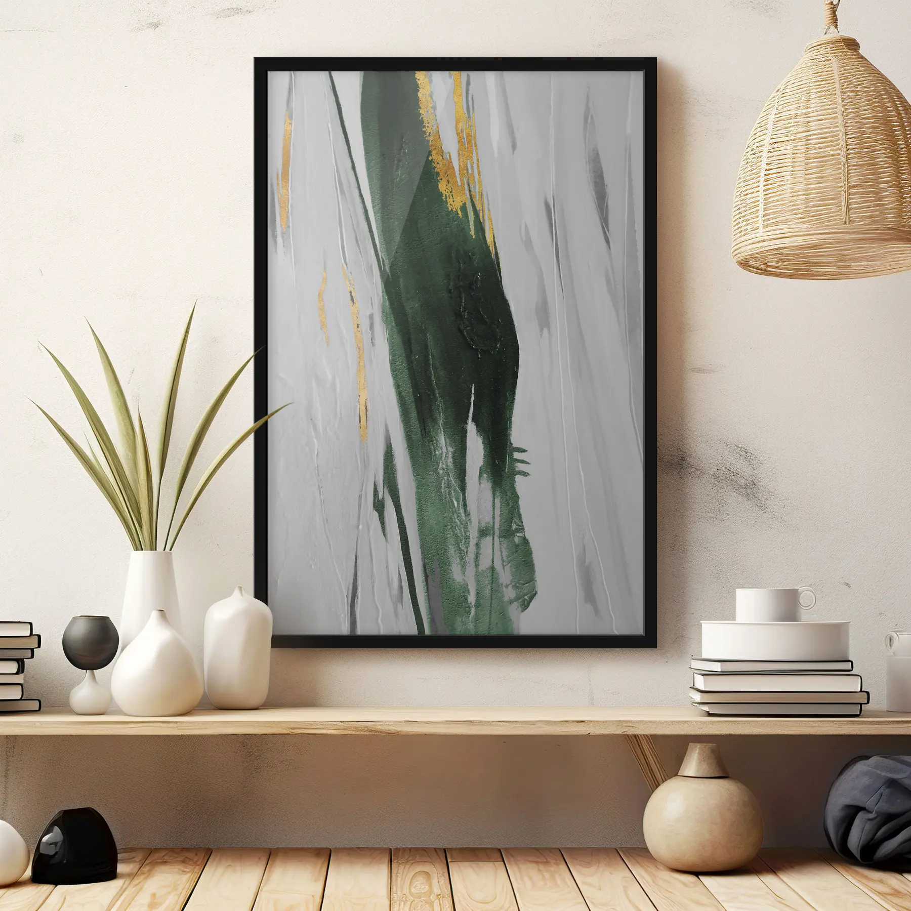 murales de pared Trazos abstractos en verde y blanco f03993