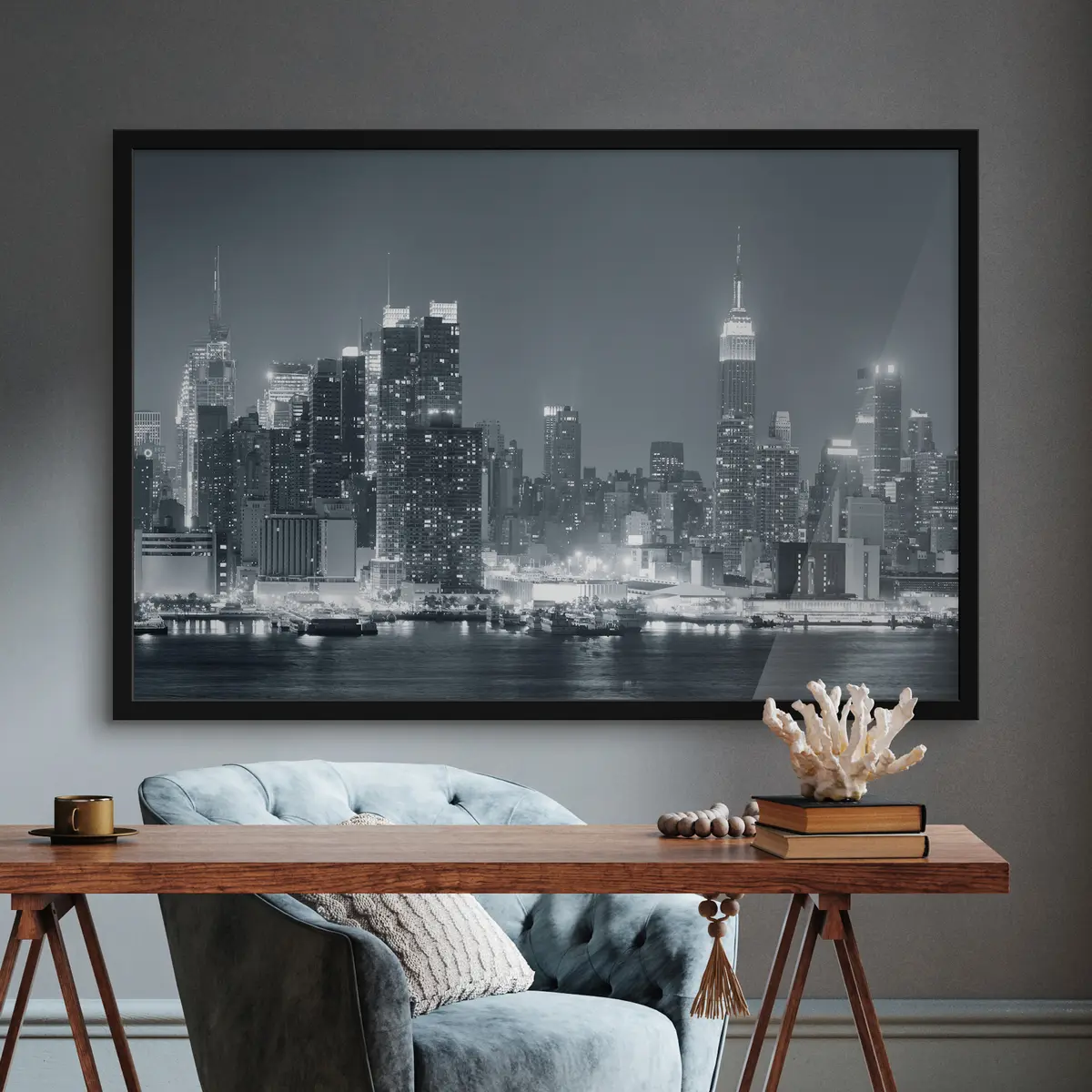 Poster El horizonte de la ciudad iluminado por la noche f10201