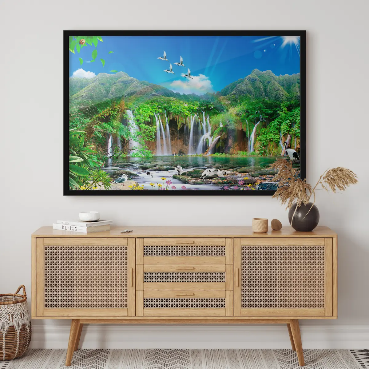 Poster Tranquilo paisaje primaveral con fauna silvestre apacible. f03428