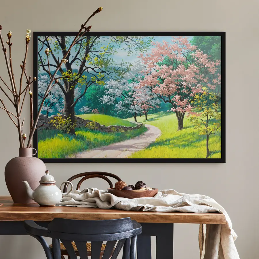 murales de pared Árboles en flor a lo largo de un camino sinuoso f15350