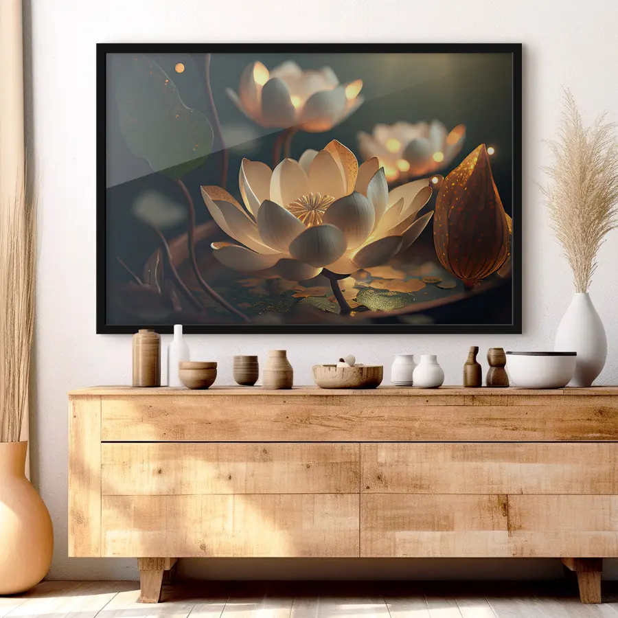 murales de pared Elegantes flores que proyectan una luz suave f33100