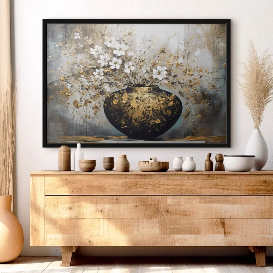 murales de pared Elegante jarrón adornado con flores vibrantes. f35377