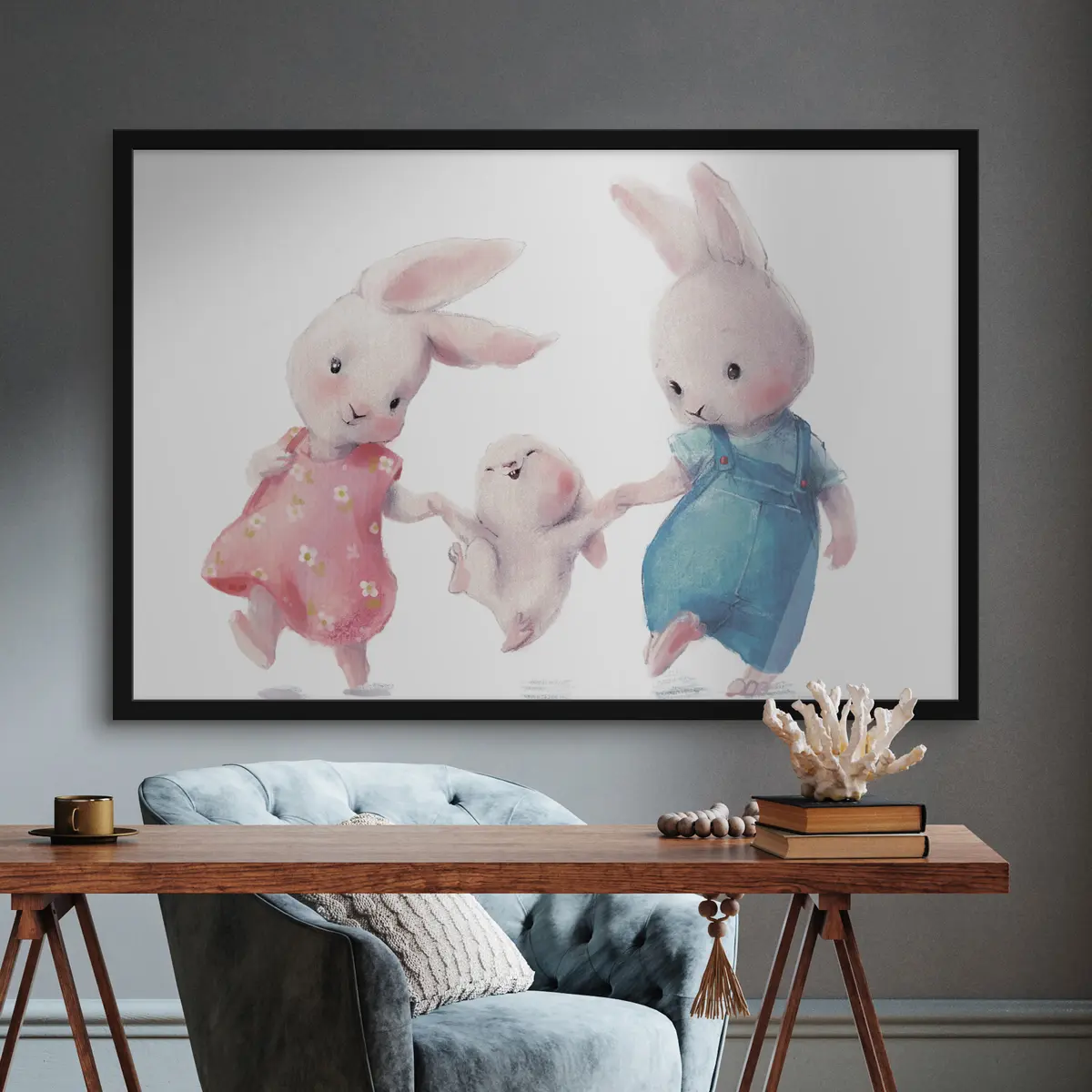 Poster Conejitos disfrutando de un momento alegre f34997