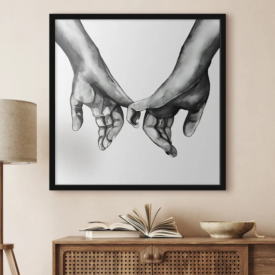 murales de pared Blanco y negro tomados de la mano sobre fondo blanco f36848