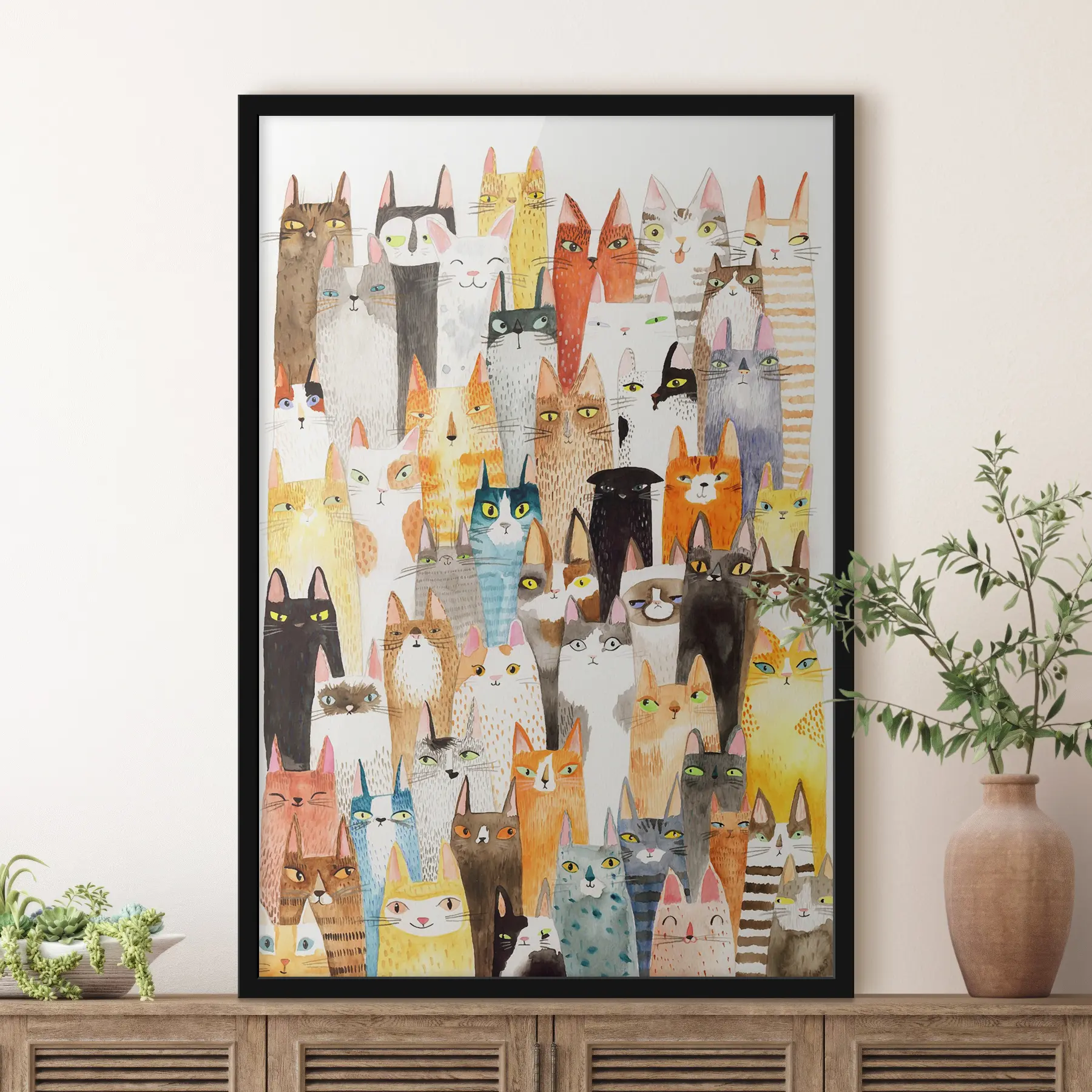 murales de pared Una colorida reunión de gatos curiosos f01036