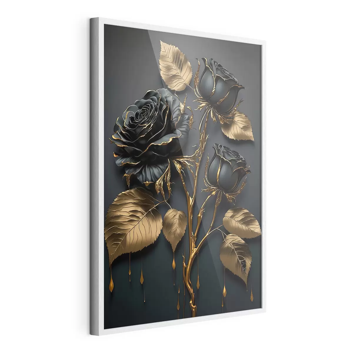 Poster Rosas negras y hojas doradas f33700