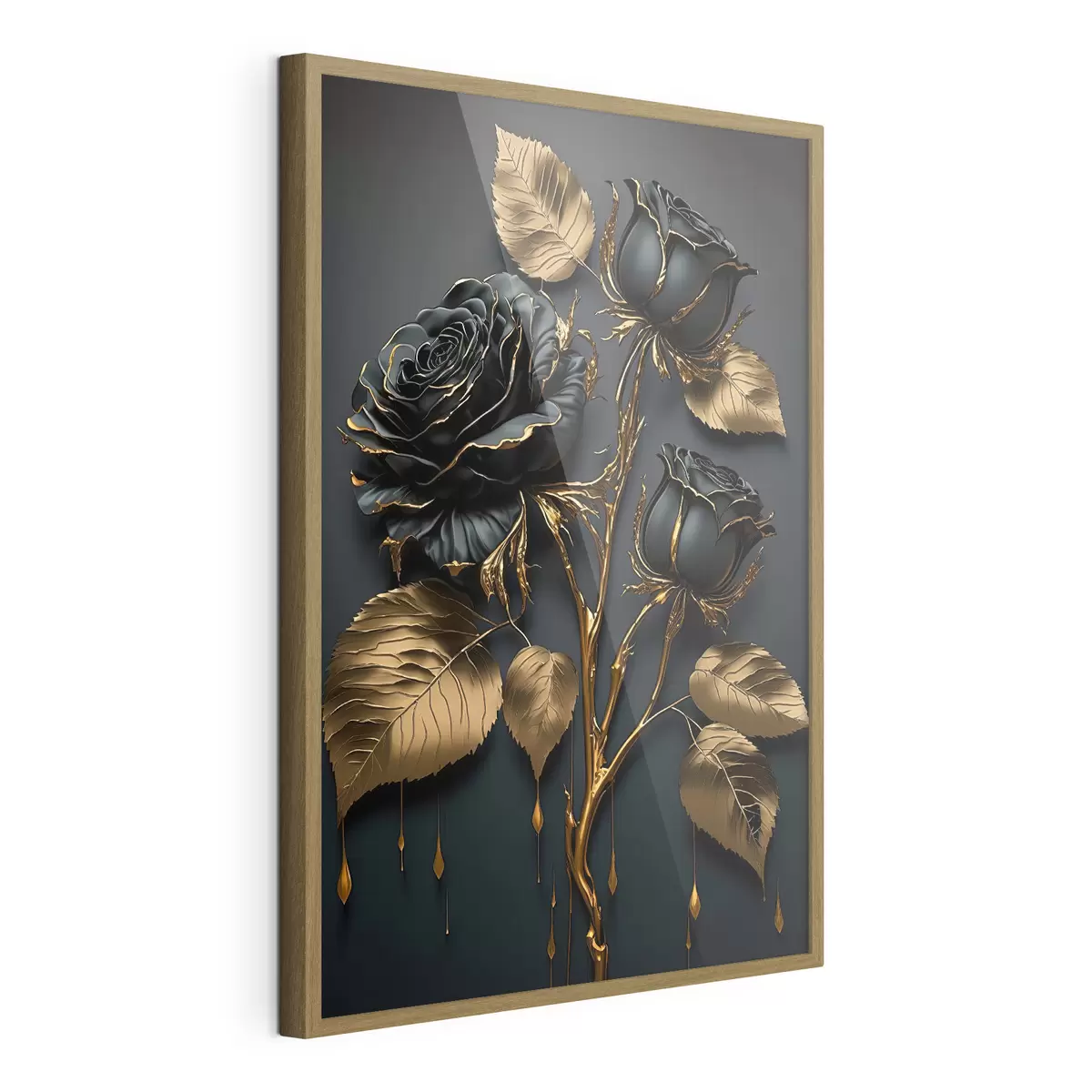 Poster Rosas negras y hojas doradas f33700