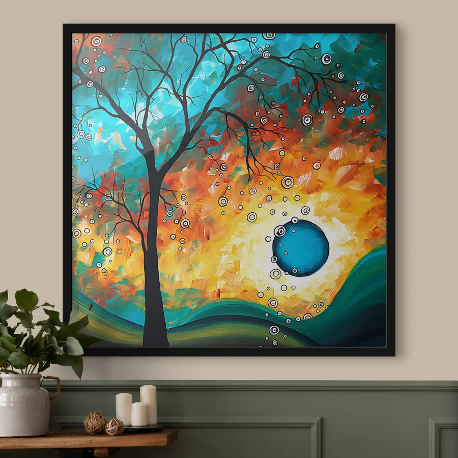 murales de pared Vibrante puesta de sol tras ramas estériles f34434