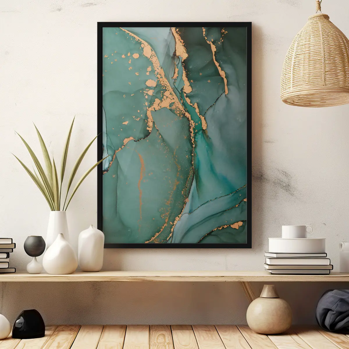 Poster Remolinos abstractos de verde azulado y bronce f35859