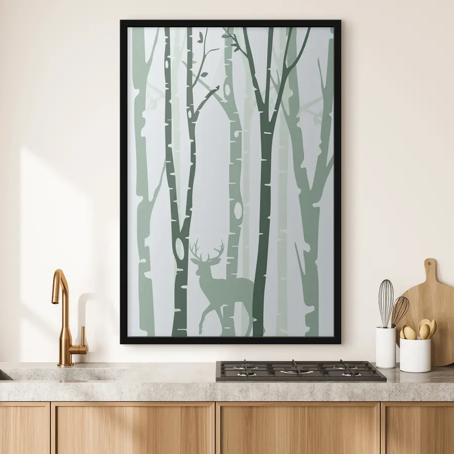 murales de pared Un ciervo sereno entre las sombras del bosque f36393v1