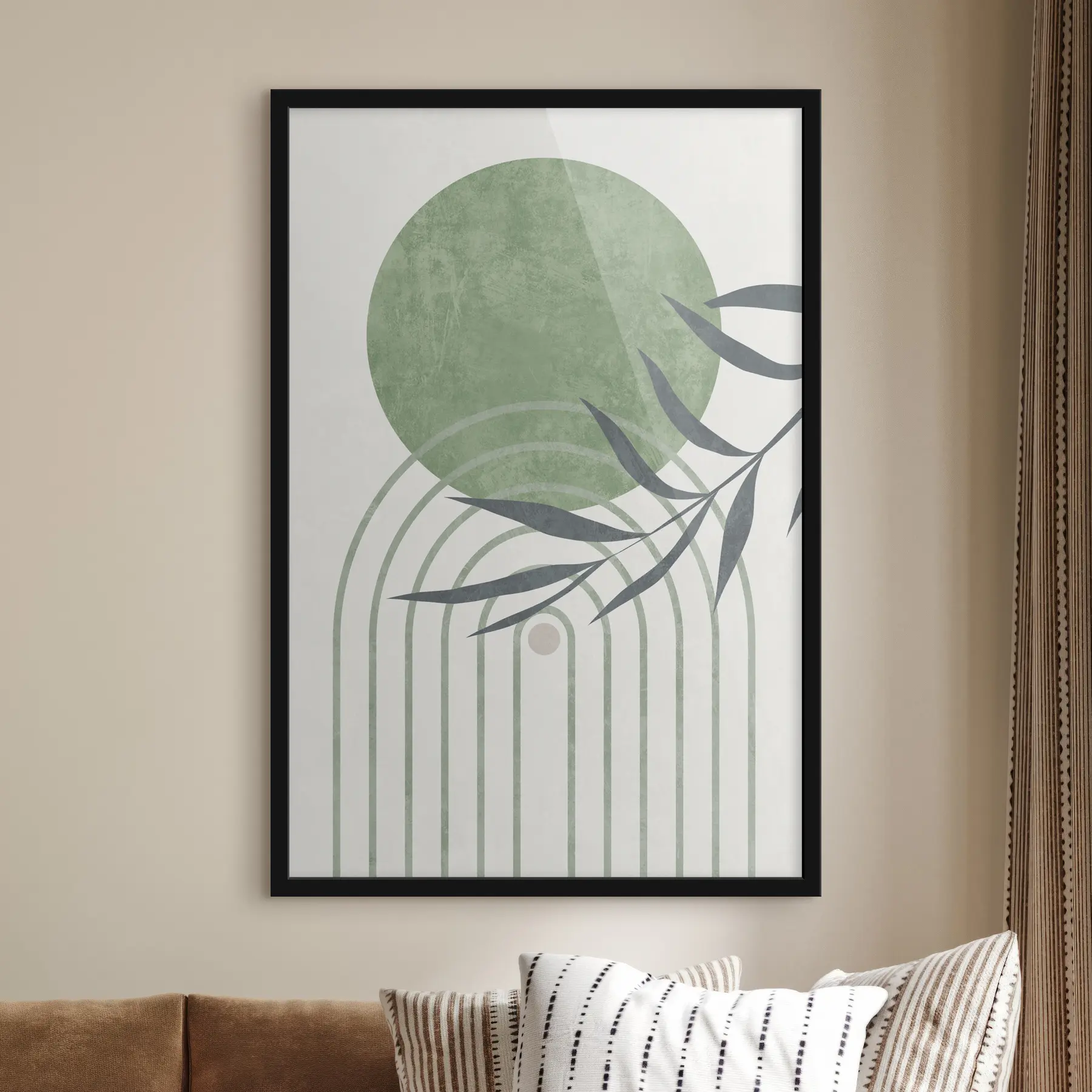 murales de pared Curvas serenas y suaves tonos verdes f36421