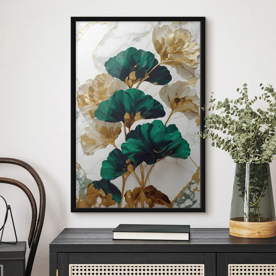 murales de pared Elegante follaje sobre un fondo de mármol f36646