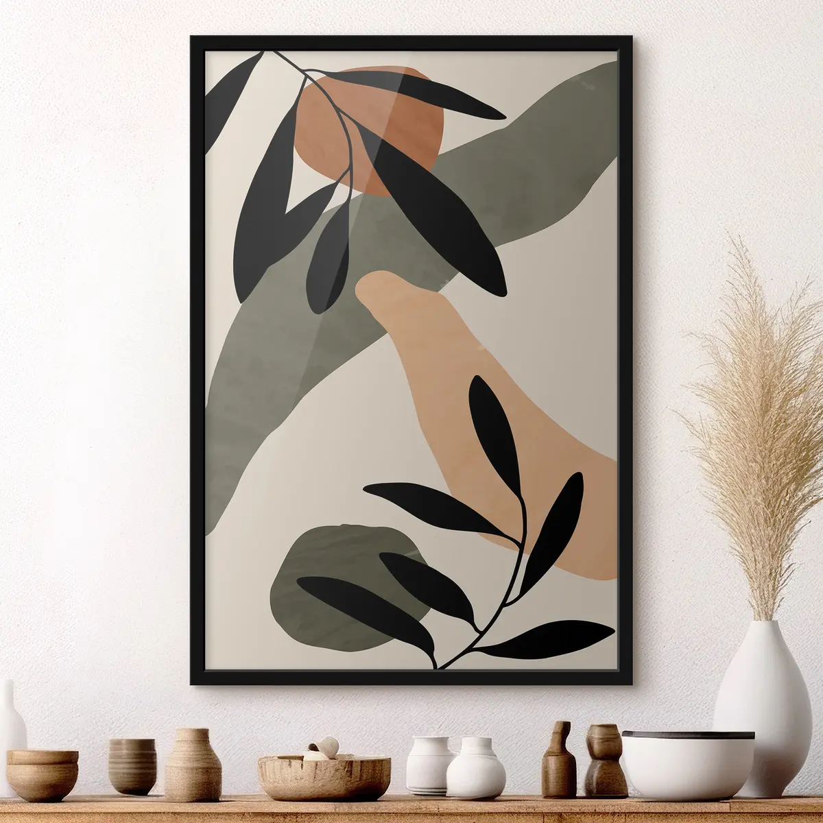Poster Formas abstractas y hojas en armonía f36480