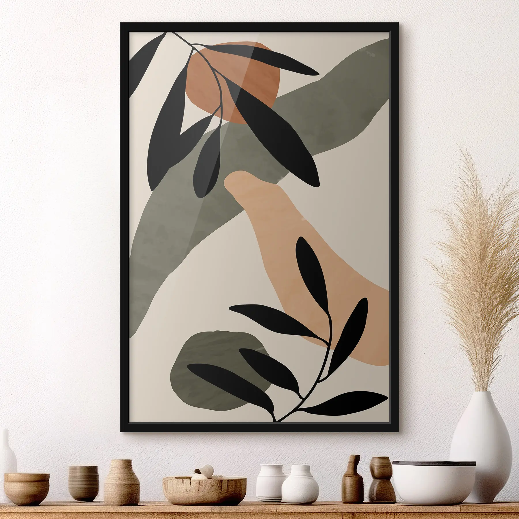 murales de pared Formas abstractas y hojas en armonía f36480