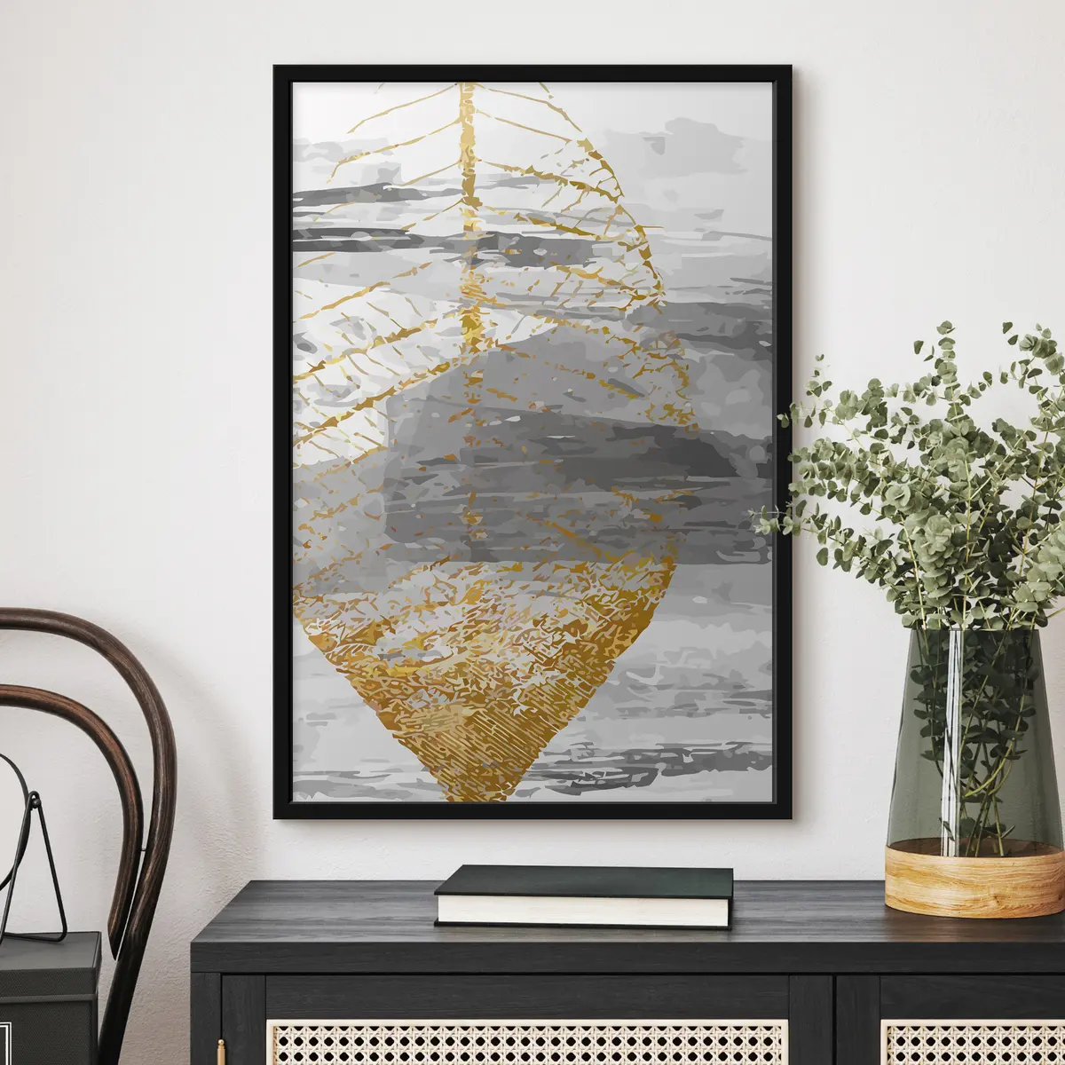 Poster Elegante hoja en tonos apagados f36483