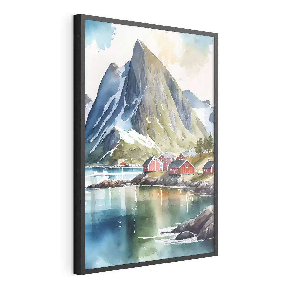 Poster Sereno pueblo junto al lago de montaña f36685