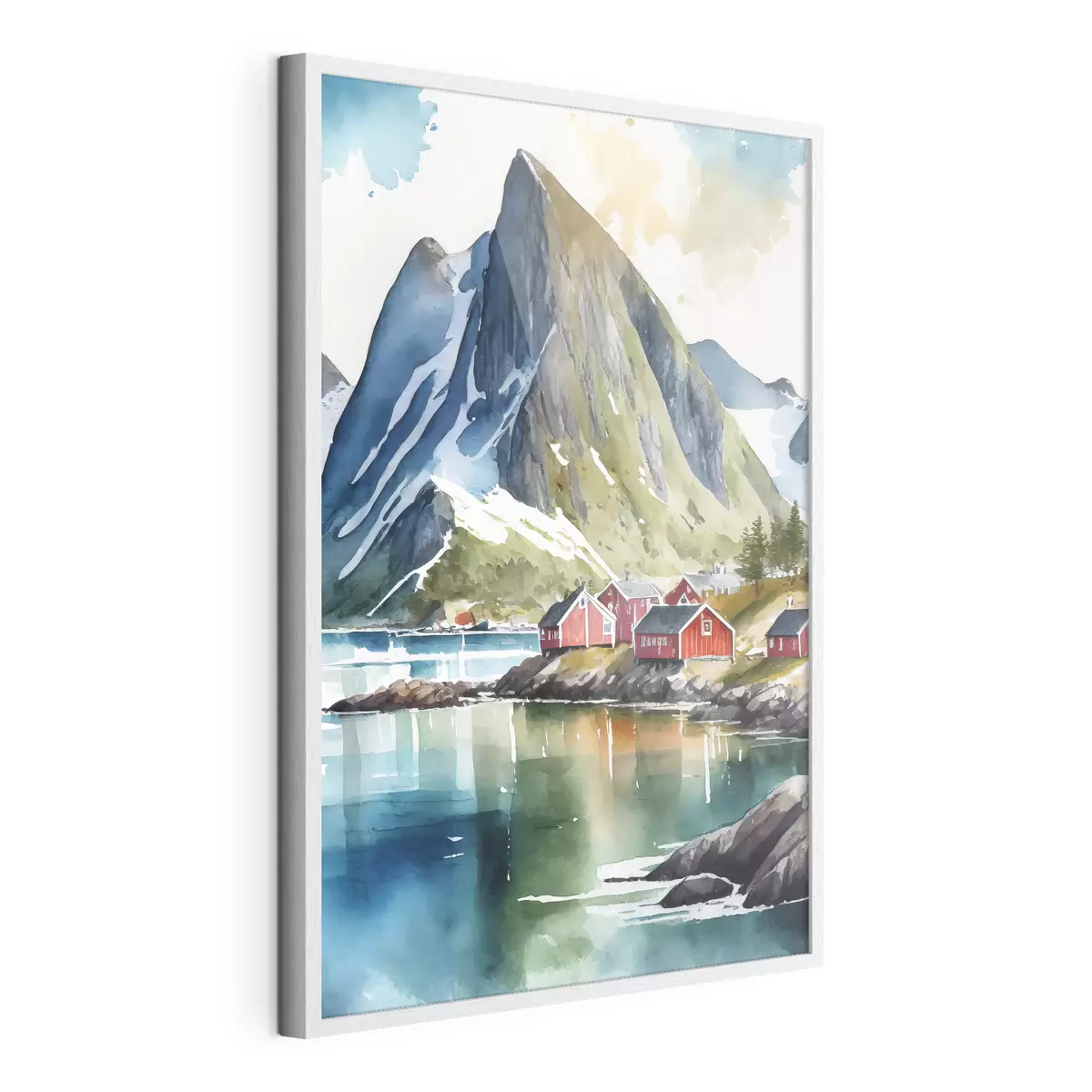 Poster Sereno pueblo junto al lago de montaña f36685