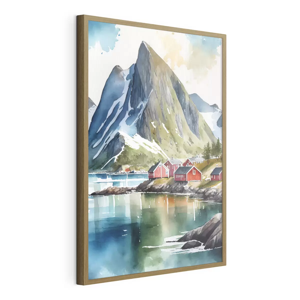 Poster Sereno pueblo junto al lago de montaña f36685
